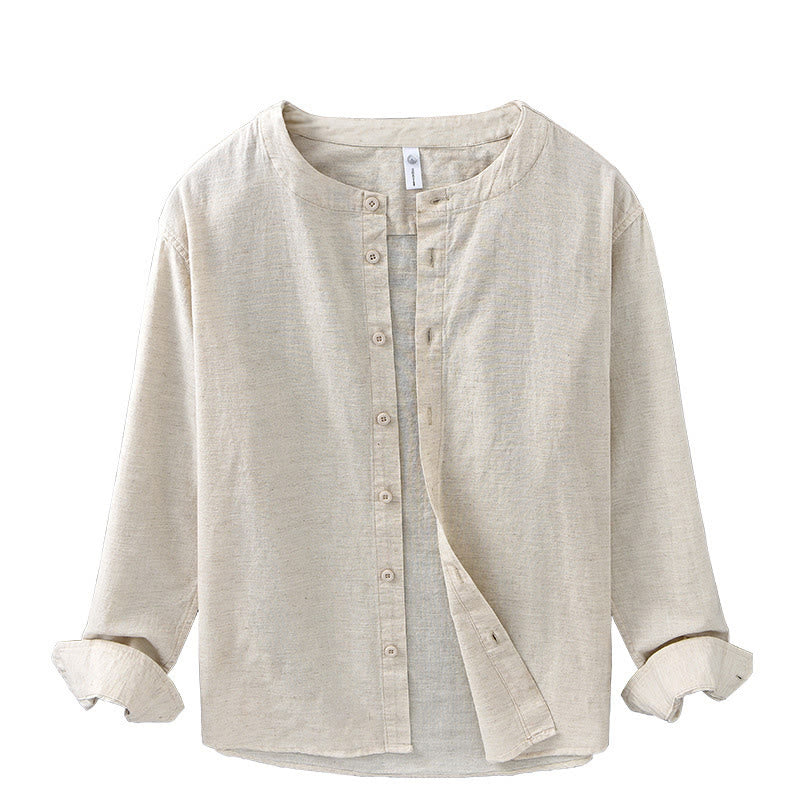Camicia a maniche lunghe in cotone e lino con colletto rialzato, da uomo, modello Buddha Stones , primavera, colore puro - image 16