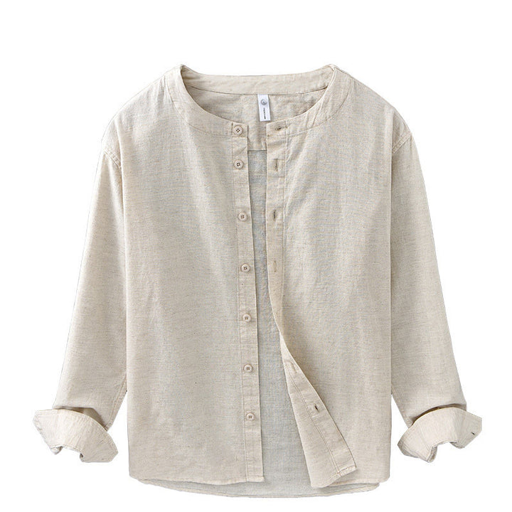 Camicia a maniche lunghe in cotone e lino con colletto rialzato, da uomo, modello Buddha Stones , primavera, colore puro - image 16
