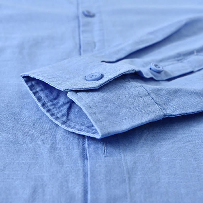Camicia a maniche lunghe in cotone e lino con colletto rialzato, da uomo, modello Buddha Stones , primavera, colore puro - image 20