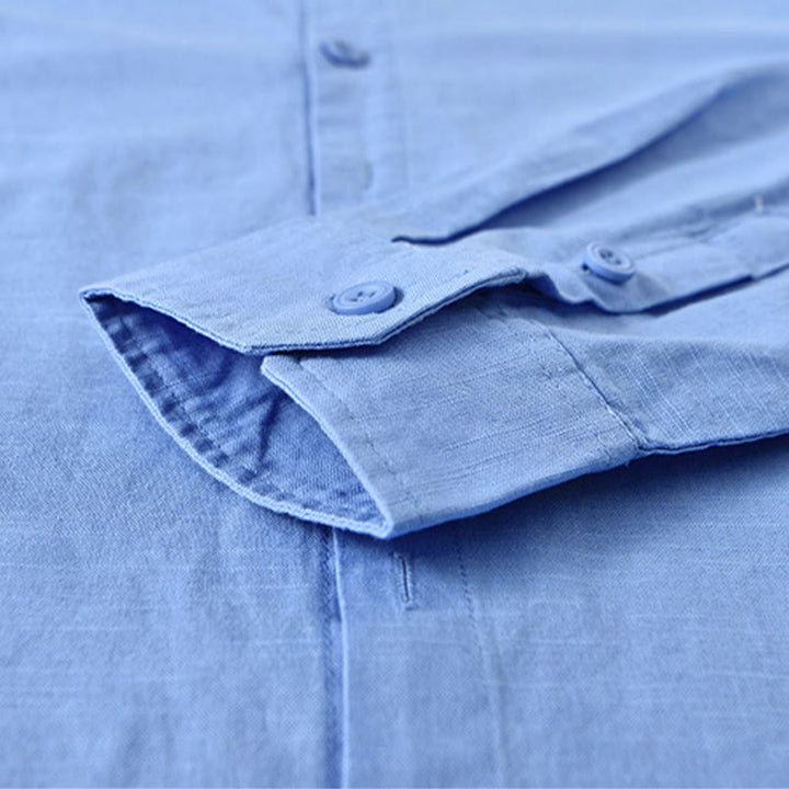 Camicia a maniche lunghe in cotone e lino con colletto rialzato, da uomo, modello Buddha Stones , primavera, colore puro - image 20