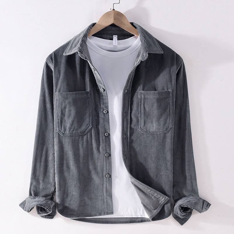 Giacca da uomo a maniche lunghe in velluto a coste con tasche, modello Buddha Stones Spring, semplice e semplice, con bottoni - Grigio scuro - US/UK/AU42, EU52 (3XL) - image 0
