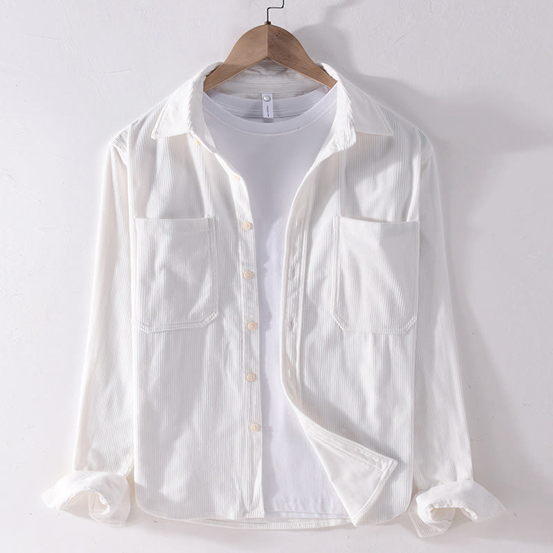 Giacca da uomo a maniche lunghe in velluto a coste con tasche, modello Buddha Stones Spring, semplice e semplice, con bottoni - Bianco - US/UK/AU42, EU52 (3XL) - image 3