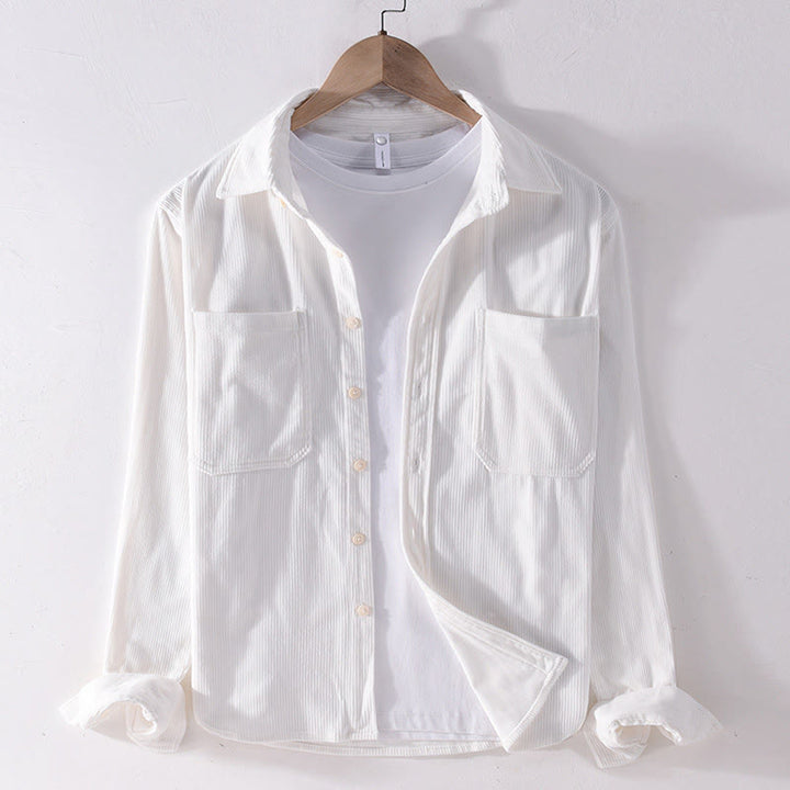 Giacca da uomo a maniche lunghe in velluto a coste con tasche, modello Buddha Stones Spring, semplice e semplice, con bottoni - Bianco - US/UK/AU42, EU52 (3XL) - image 3