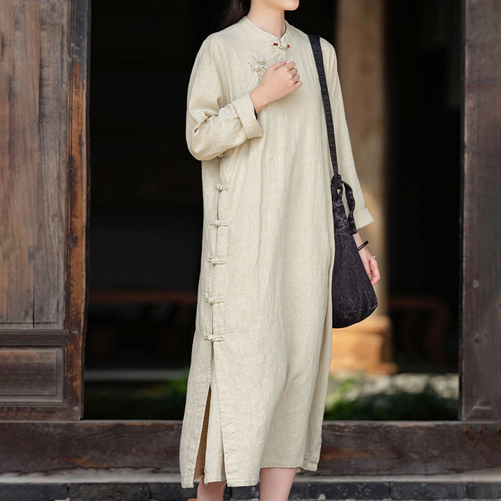 Buddha Stones midi in lino e cotone con maniche lunghe e tasche, motivo cinese a rana, motivo Buddha Stones Fall - Biancheria - US8-10, UK/AU12-14, EU40-42 (2XL) - image 0