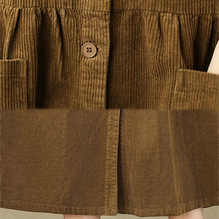 Abito midi senza maniche in velluto a coste di cotone con tasche e bottoni retrò di Buddha Stones Fall - image 19