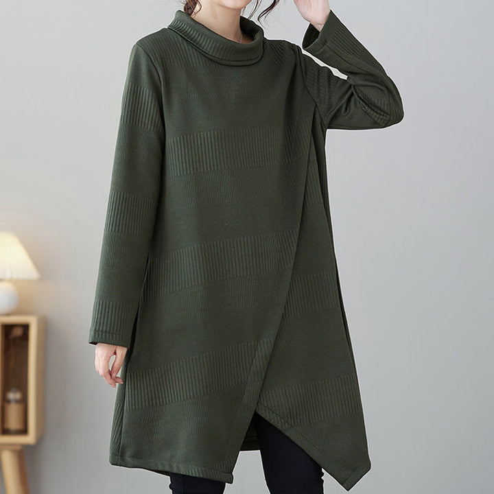 Abito midi invernale con maniche lunghe e collo alto, orlo irregolare e tasche, motivo Buddha Stones - Verde mare - US14, UK/AU18, EU46 (2XL) - image 0