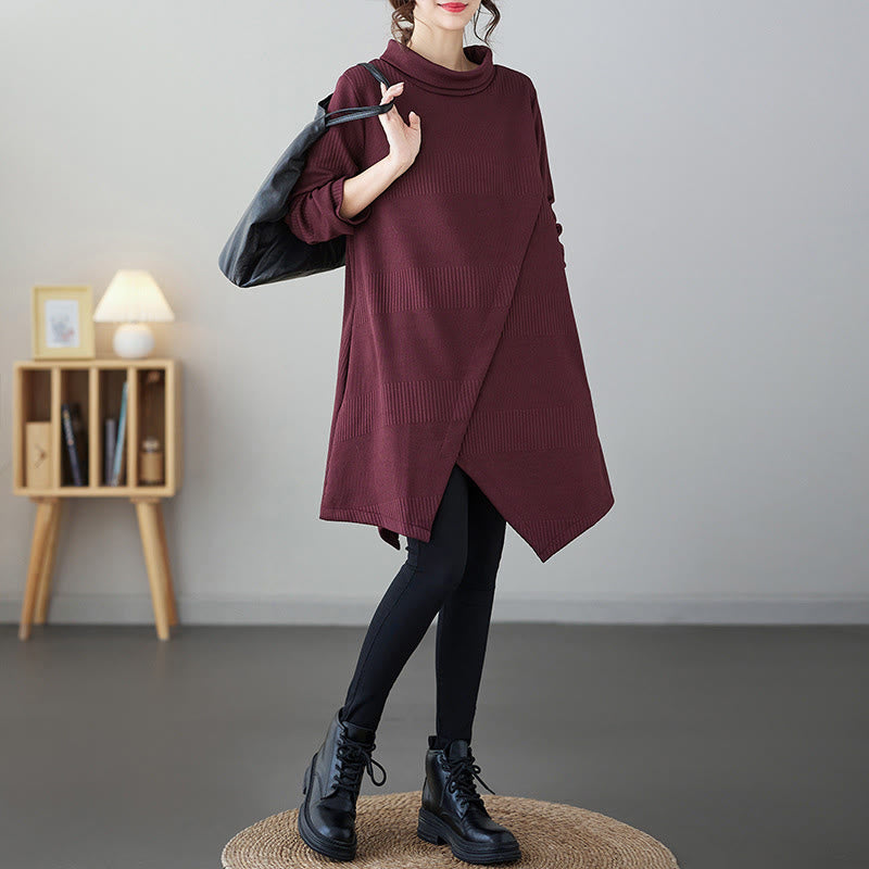Abito midi invernale con maniche lunghe e collo alto, orlo irregolare e tasche, motivo Buddha Stones - FireBrick - US14, UK/AU18, EU46 (2XL) - image 4