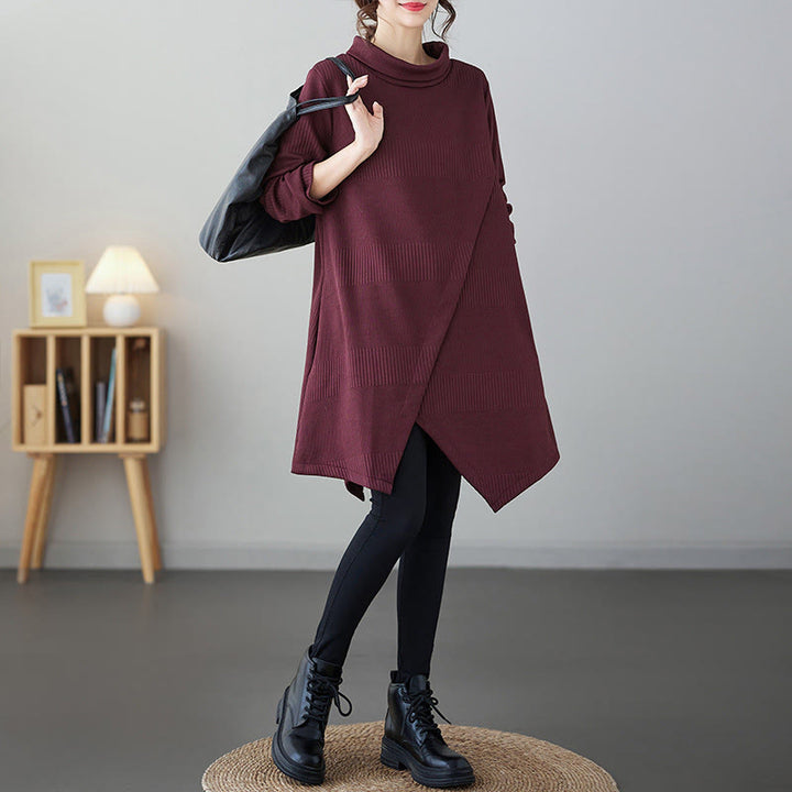 Abito midi invernale con maniche lunghe e collo alto, orlo irregolare e tasche, motivo Buddha Stones - FireBrick - US14, UK/AU18, EU46 (2XL) - image 4