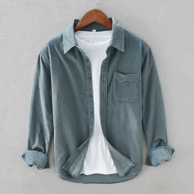 Giacca da uomo in puro cotone a coste con tasche, maniche lunghe, design quotidiano con bottoni semplici Buddha Stones - VerdeMare Chiaro - US/UK/AU42, EU52 (3XL) - image 1