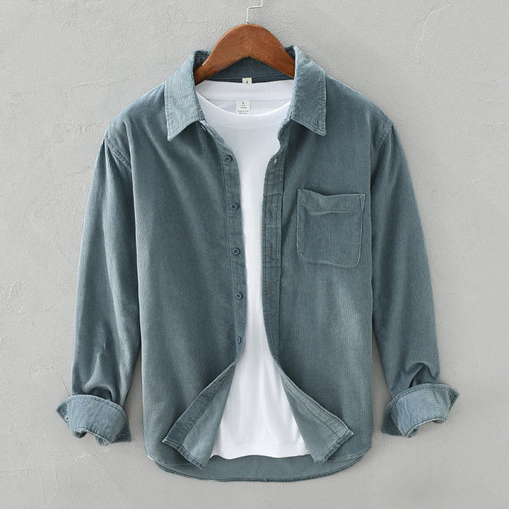 Giacca da uomo in puro cotone a coste con tasche, maniche lunghe, design quotidiano con bottoni semplici Buddha Stones - VerdeMare Chiaro - US/UK/AU42, EU52 (3XL) - image 1