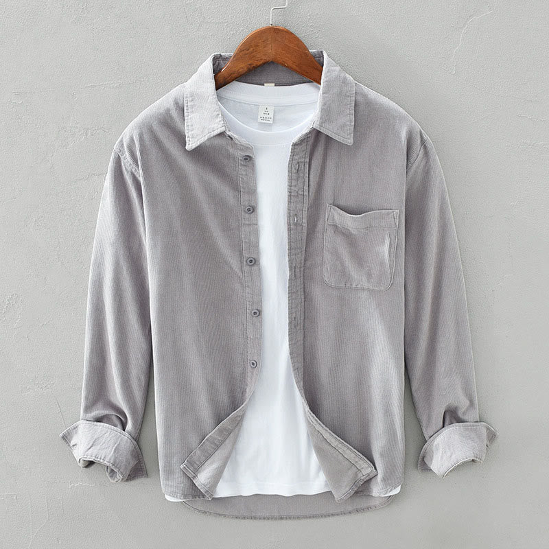Giacca da uomo in puro cotone a coste con tasche, maniche lunghe, design quotidiano con bottoni semplici Buddha Stones - Grigio scuro - US/UK/AU42, EU52 (3XL) - image 10
