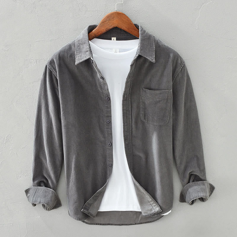 Giacca da uomo in puro cotone a coste con tasche, maniche lunghe, design quotidiano con bottoni semplici Buddha Stones - Grigio ardesia - US/UK/AU42, EU52 (3XL) - image 6