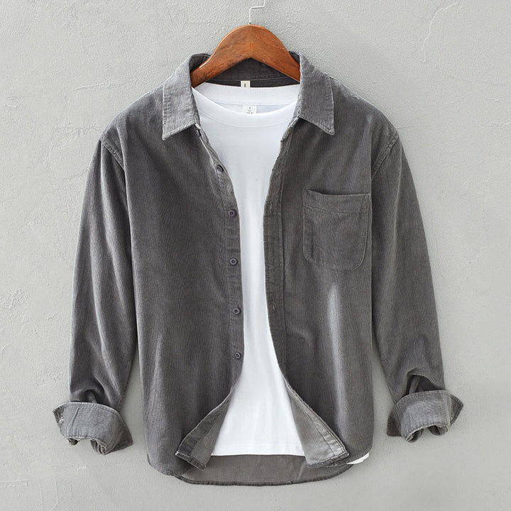 Giacca da uomo in puro cotone a coste con tasche, maniche lunghe, design quotidiano con bottoni semplici Buddha Stones - Grigio ardesia - US/UK/AU42, EU52 (3XL) - image 6