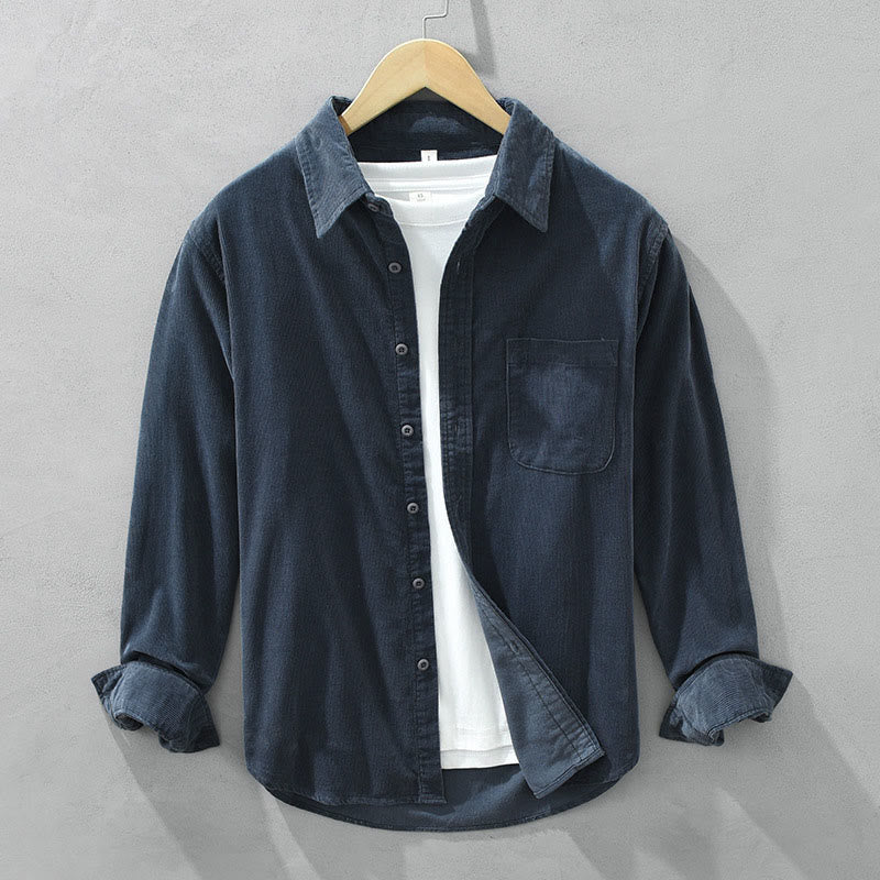 Giacca da uomo in puro cotone a coste con tasche, maniche lunghe, design quotidiano con bottoni semplici Buddha Stones - Blu scuro - US/UK/AU42, EU52 (3XL) - image 0