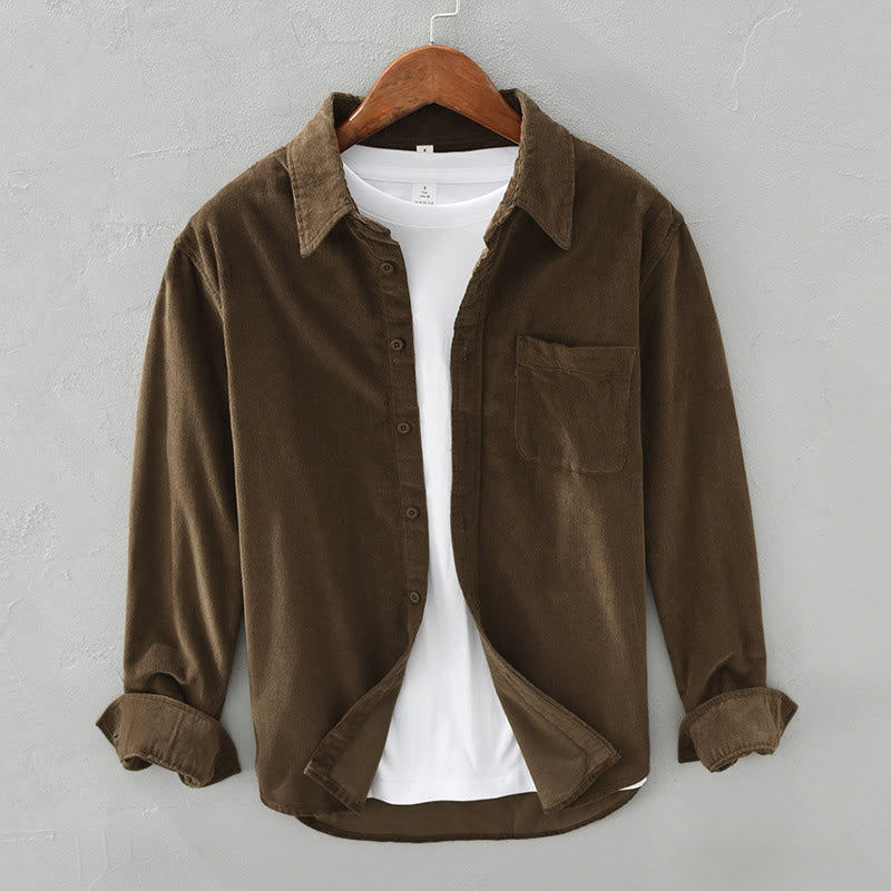Giacca da uomo in puro cotone a coste con tasche, maniche lunghe, design quotidiano con bottoni semplici Buddha Stones - Marrone sella - US/UK/AU42, EU52 (3XL) - image 19