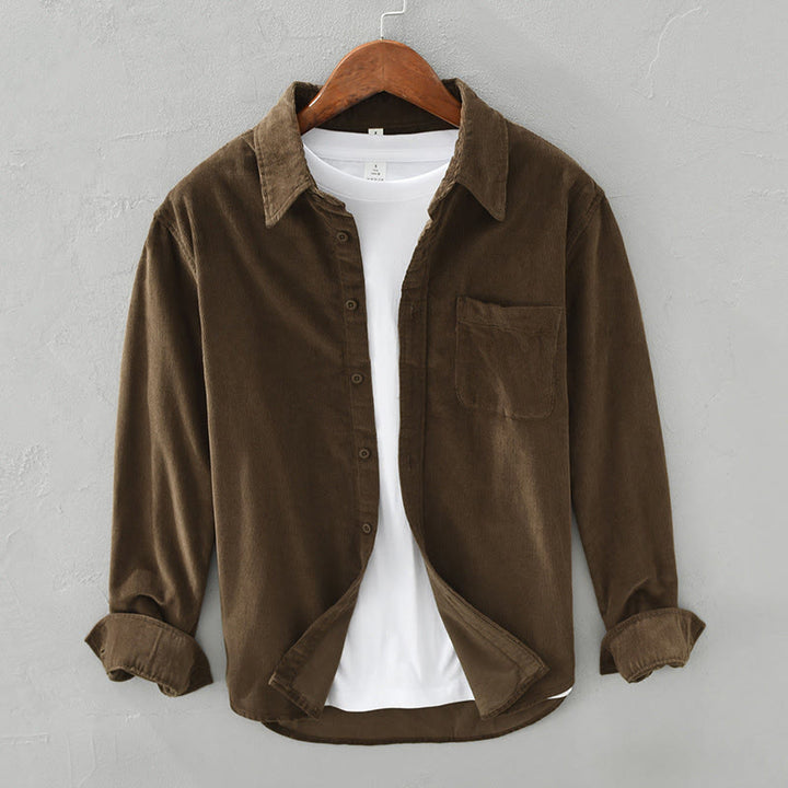 Giacca da uomo in puro cotone a coste con tasche, maniche lunghe, design quotidiano con bottoni semplici Buddha Stones - Marrone sella - US/UK/AU42, EU52 (3XL) - image 19