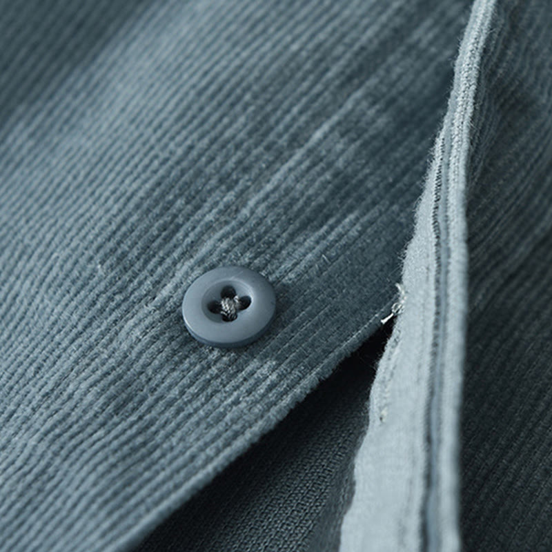 Giacca da uomo in puro cotone a coste con tasche, maniche lunghe, design quotidiano con bottoni semplici Buddha Stones - image 4