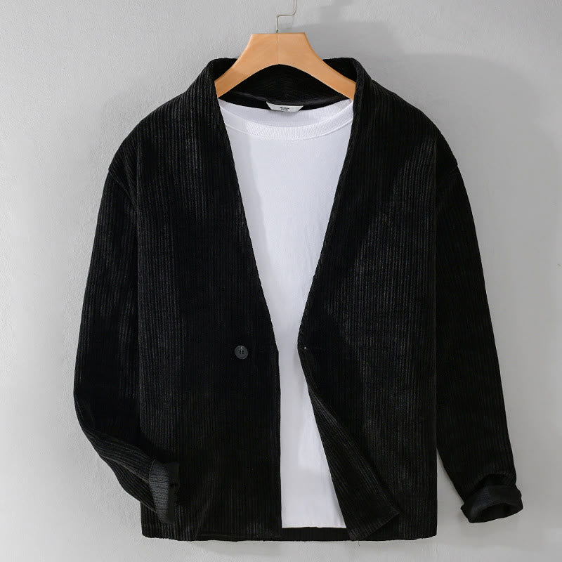 Giacca da uomo a maniche lunghe con scollo a V e motivo a coste semplici Buddha Stones Commute - Nero - US/UK/AU42, EU52 (3XL) - image 13