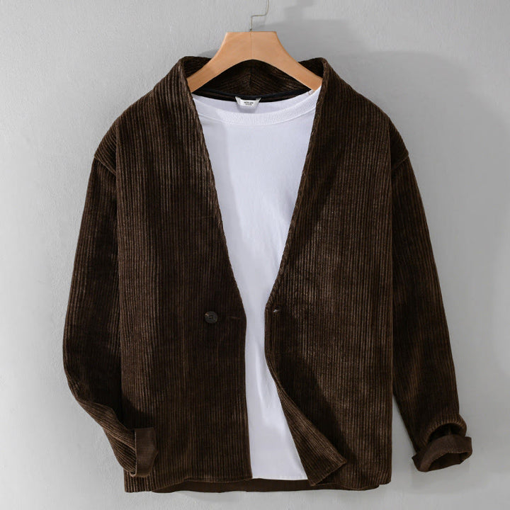 Giacca da uomo a maniche lunghe con scollo a V e motivo a coste semplici Buddha Stones Commute - Marrone sella - US/UK/AU42, EU52 (3XL) - image 7