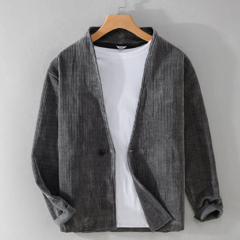 Giacca da uomo a maniche lunghe con scollo a V e motivo a coste semplici Buddha Stones Commute - Grigio ardesia - US/UK/AU42, EU52 (3XL) - image 0