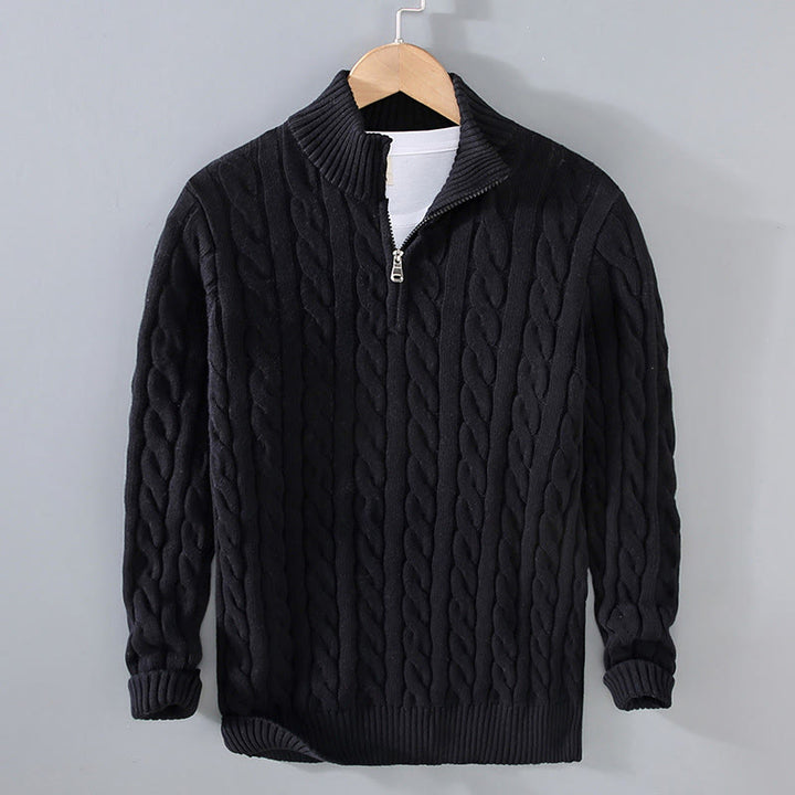 Maglione da uomo in cotone a maniche lunghe con collo alto e cerniera, modello Buddha Stones Winter Textured - Nero - US/UK/AU42, EU52 (3XL) - image 0