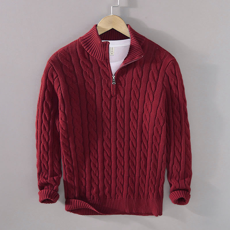 Maglione da uomo in cotone a maniche lunghe con collo alto e cerniera, modello Buddha Stones Winter Textured - Rosso scuro - US/UK/AU42, EU52 (3XL) - image 1