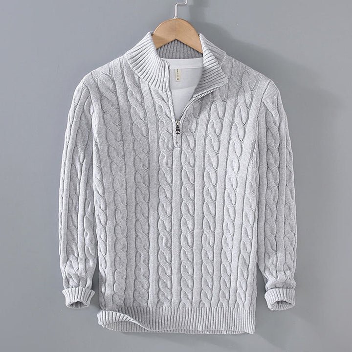 Maglione da uomo in cotone a maniche lunghe con collo alto e cerniera, modello Buddha Stones Winter Textured - Grigio chiaro - US/UK/AU42, EU52 (3XL) - image 2