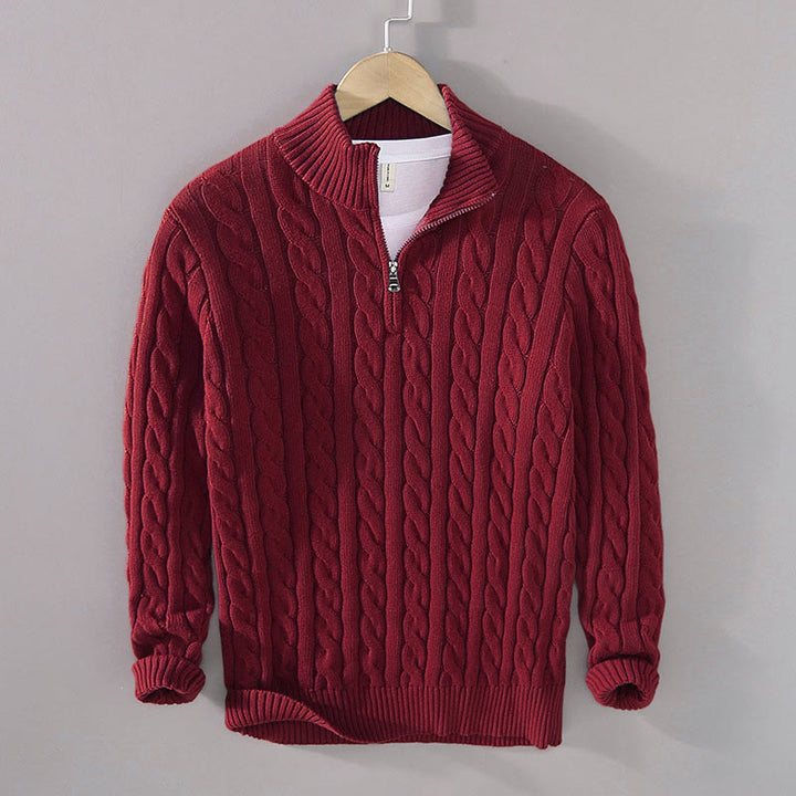 Maglione da uomo in cotone a maniche lunghe con collo alto e cerniera, modello Buddha Stones Winter Textured - Rosso scuro - US/UK/AU42, EU52 (3XL) - image 1