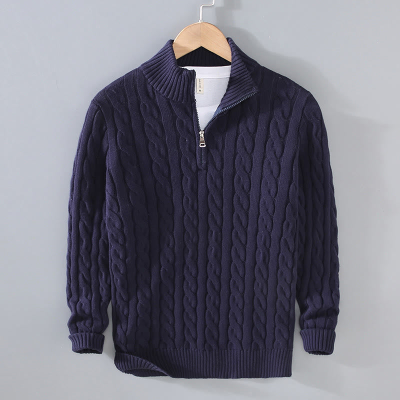 Maglione da uomo in cotone a maniche lunghe con collo alto e cerniera, modello Buddha Stones Winter Textured - Blu notte - US/UK/AU42, EU52 (3XL) - image 3