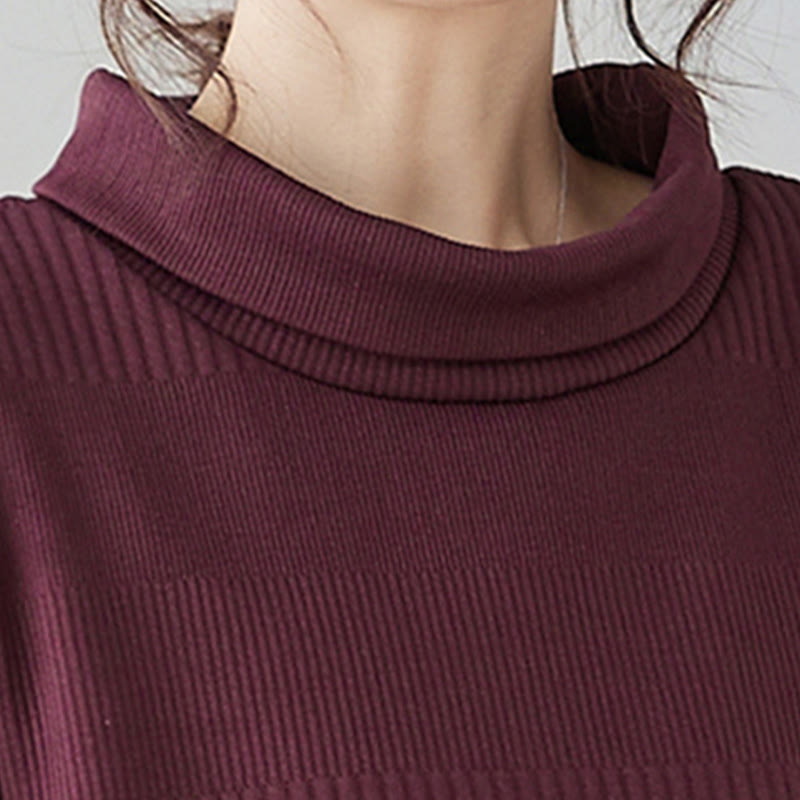 Abito midi invernale con maniche lunghe e collo alto, orlo irregolare e tasche, motivo Buddha Stones - image 6