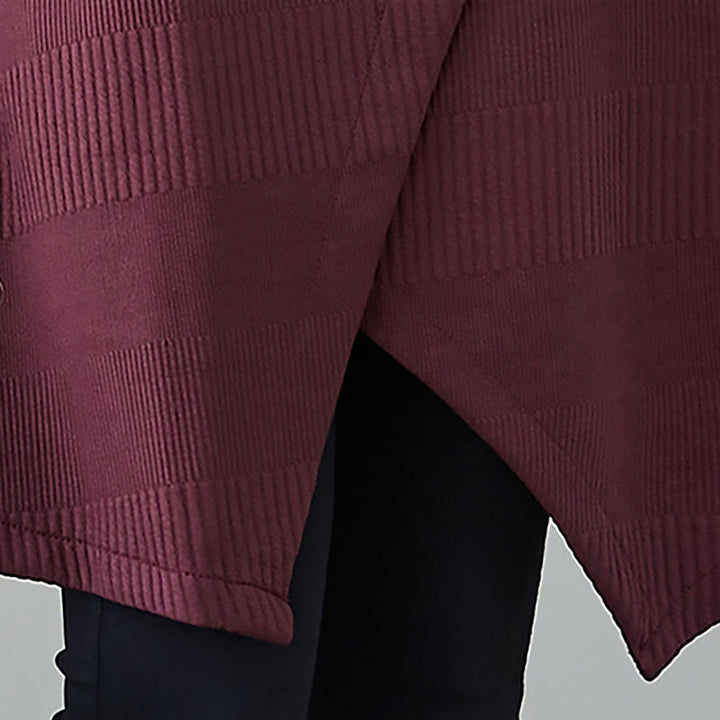 Abito midi invernale con maniche lunghe e collo alto, orlo irregolare e tasche, motivo Buddha Stones - image 9