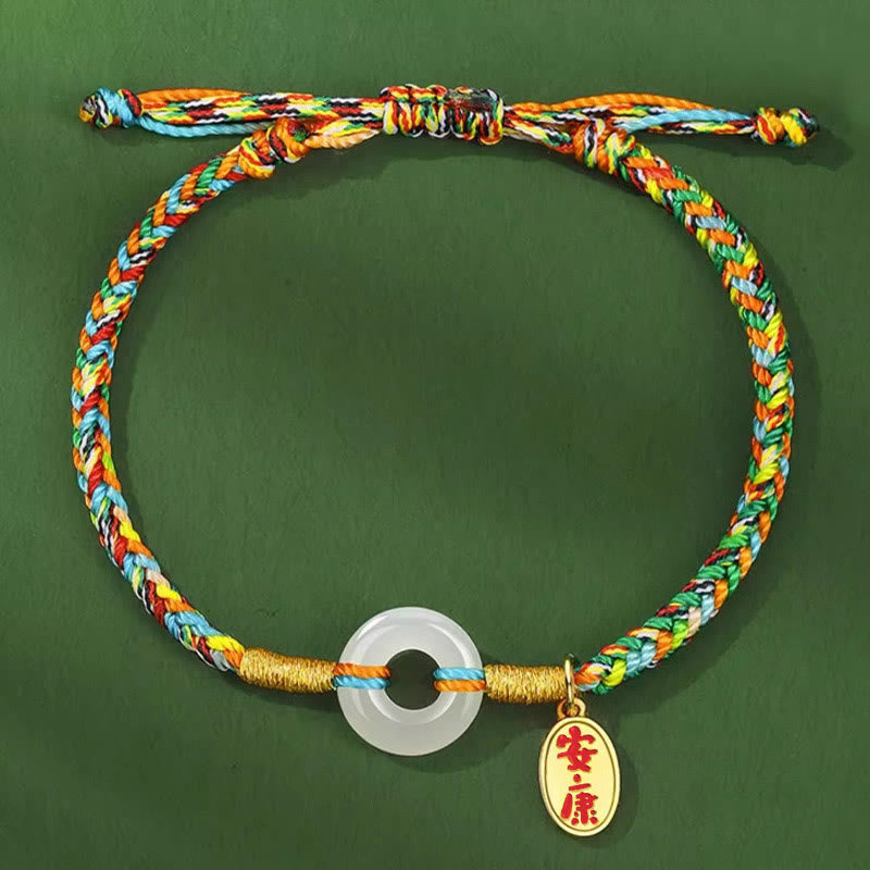 Bracciale in corda colorata in argento sterling 925 con fibbia della pace in giada e Buddha Stones , fatto a mano - image 1