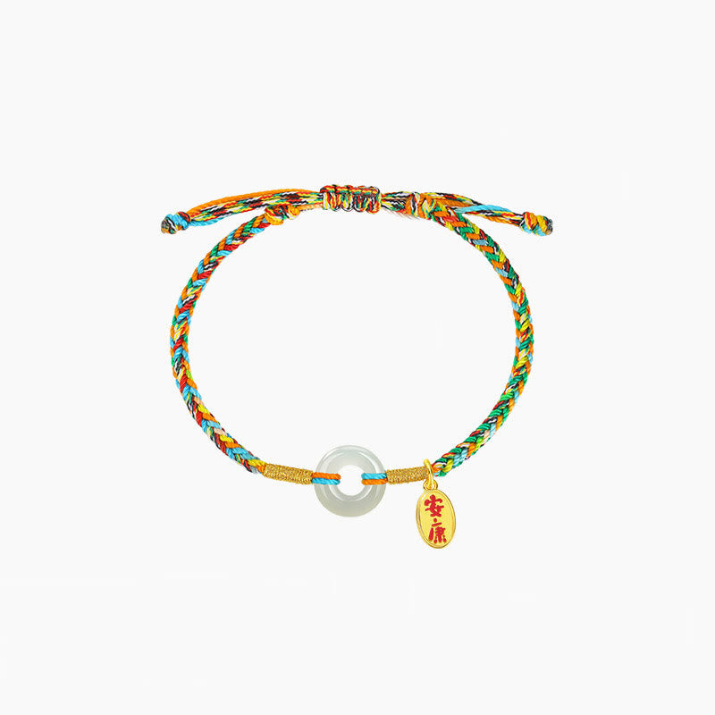 Bracciale in corda colorata in argento sterling 925 con fibbia della pace in giada e Buddha Stones , fatto a mano - Stile per bambini (circonferenza del polso 11-13 cm) - image 7