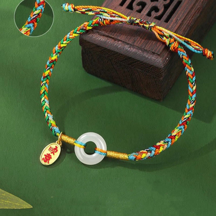 Bracciale in corda colorata in argento sterling 925 con fibbia della pace in giada e Buddha Stones , fatto a mano - image 2