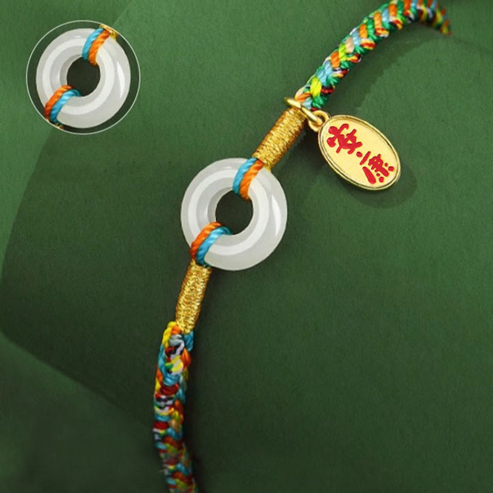 Bracciale in corda colorata in argento sterling 925 con fibbia della pace in giada e Buddha Stones , fatto a mano - image 13