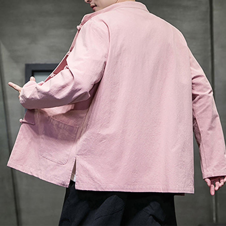 Giacca da uomo in lino e cotone con tasche, tinta unita, bottoni a rana , Buddha Stones - image 32