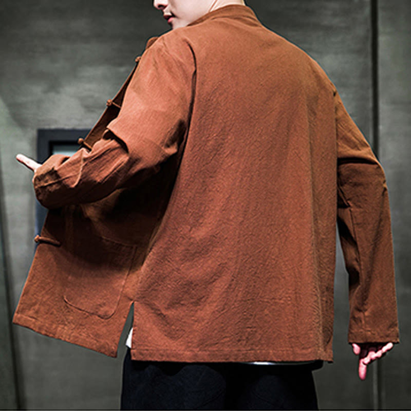 Giacca da uomo in lino e cotone con tasche, tinta unita, bottoni a rana , Buddha Stones - image 24