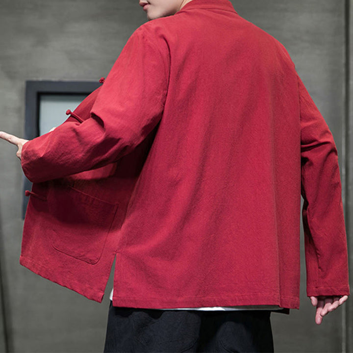 Giacca da uomo in lino e cotone con tasche, tinta unita, bottoni a rana , Buddha Stones - image 39