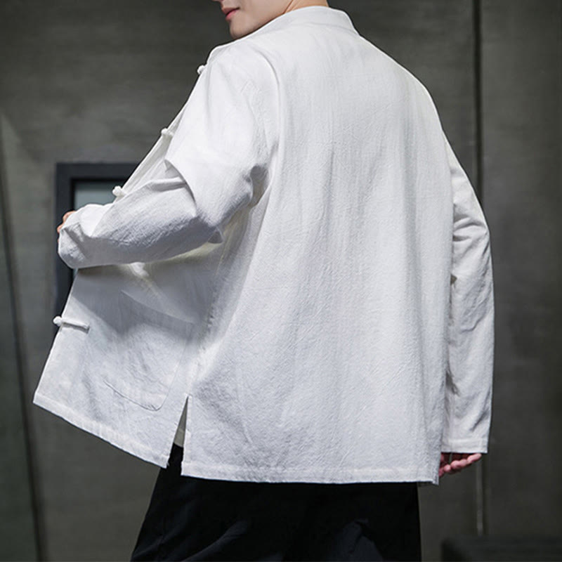 Giacca da uomo in lino e cotone con tasche, tinta unita, bottoni a rana , Buddha Stones - image 44