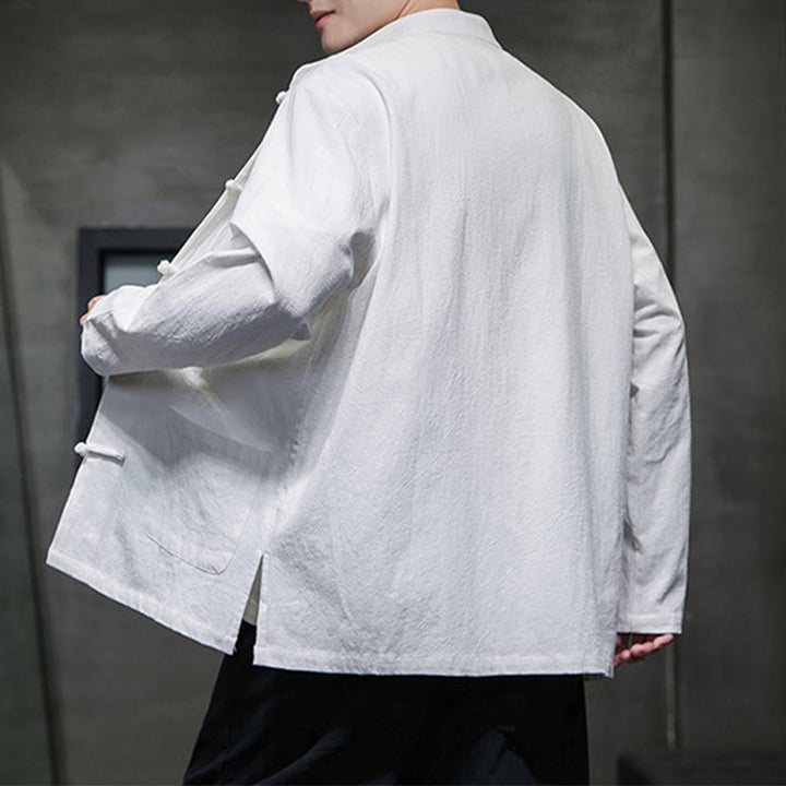 Giacca da uomo in lino e cotone con tasche, tinta unita, bottoni a rana , Buddha Stones - image 44