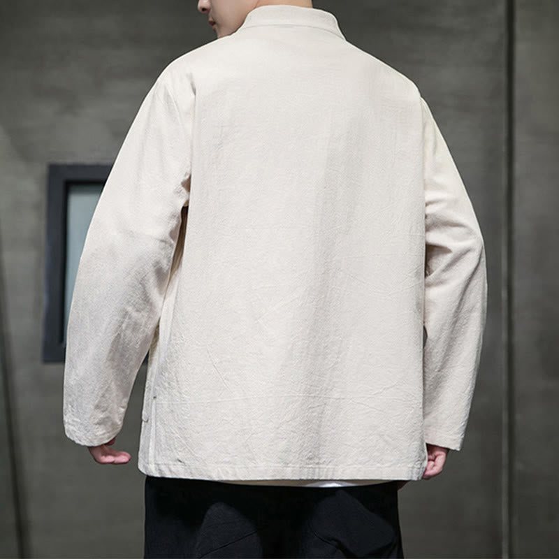 Giacca da uomo in lino e cotone con tasche, tinta unita, bottoni a rana , Buddha Stones - image 18