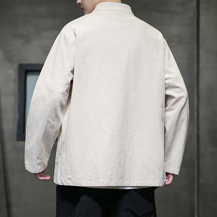 Giacca da uomo in lino e cotone con tasche, tinta unita, bottoni a rana , Buddha Stones - image 18