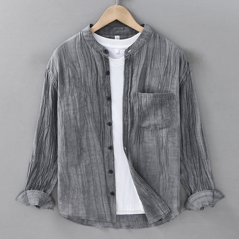 Camicie da uomo in lino ramiè con bottoni, maniche lunghe e pieghe, motivo Buddha Stones - Grigio - US/UK/AU42, EU52 (3XL) - image 0