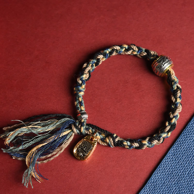 Braccialetto in corda con messa a fuoco Zakiram intagliato in Buddha Stones in Tibet, Om Mani Padme Hum - Corda blu (circonferenza del polso: 16-20 cm) - image 0