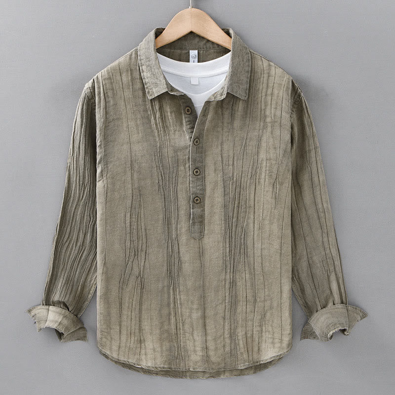 Camicie da uomo in lino ramiè con maniche lunghe e collo alto, bottoni a pressione, motivo Buddha Stones - DarkKhaki - US/UK/AU42, EU52 (3XL) - image 15