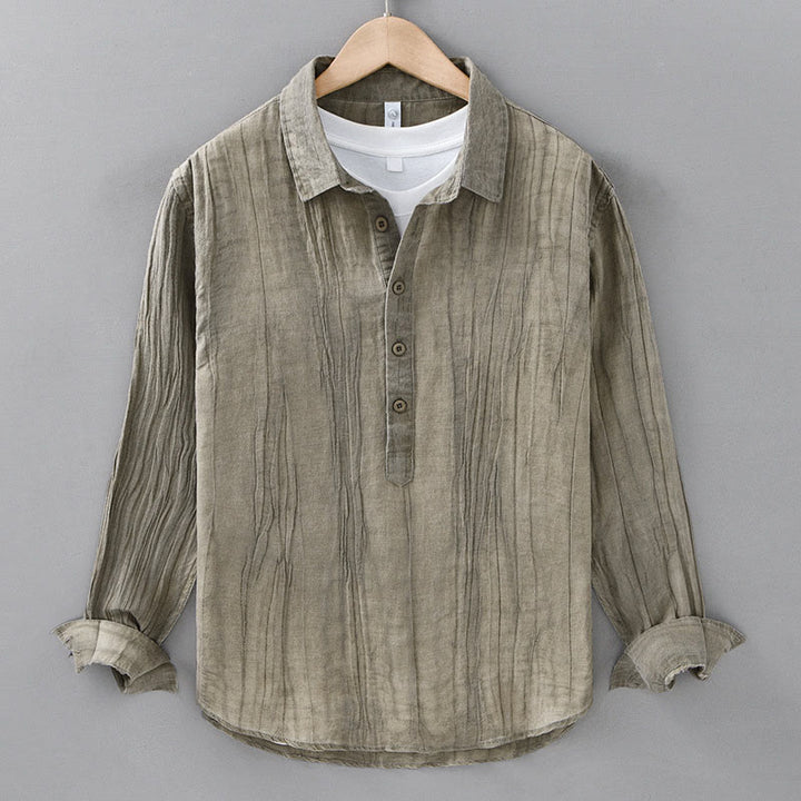 Camicie da uomo in lino ramiè con maniche lunghe e collo alto, bottoni a pressione, motivo Buddha Stones - DarkKhaki - US/UK/AU42, EU52 (3XL) - image 15