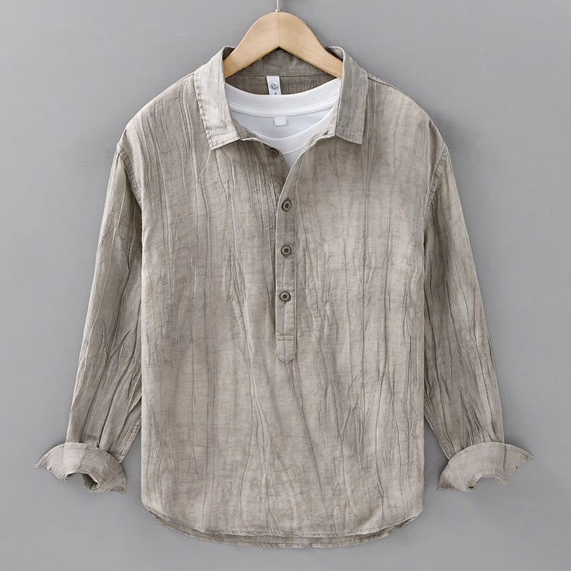 Camicie da uomo in lino ramiè con maniche lunghe e collo alto, bottoni a pressione, motivo Buddha Stones - Biancheria - US/UK/AU42, EU52 (3XL) - image 0