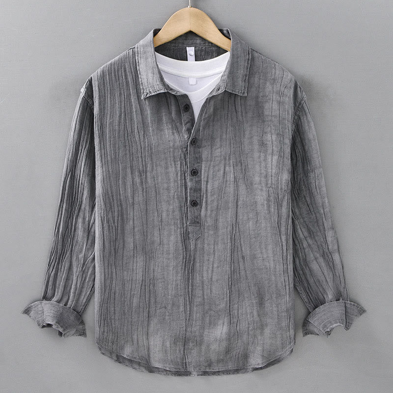 Camicie da uomo in lino ramiè con maniche lunghe e collo alto, bottoni a pressione, motivo Buddha Stones - Grigio - US/UK/AU42, EU52 (3XL) - image 4