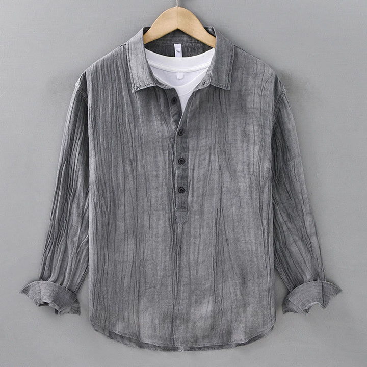 Camicie da uomo in lino ramiè con maniche lunghe e collo alto, bottoni a pressione, motivo Buddha Stones - Grigio - US/UK/AU42, EU52 (3XL) - image 4