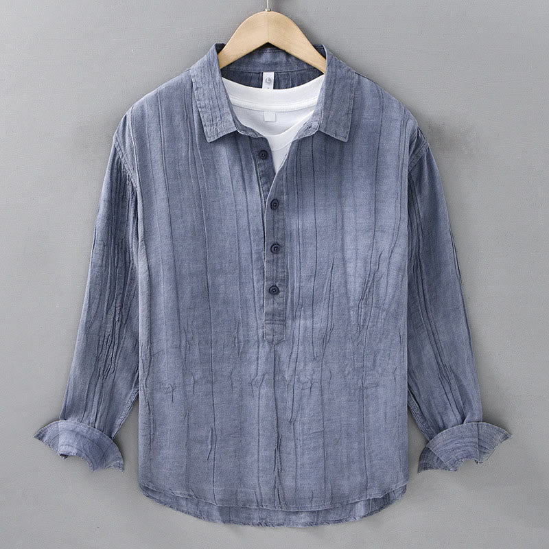 Camicie da uomo in lino ramiè con maniche lunghe e collo alto, bottoni a pressione, motivo Buddha Stones - BluAcciaioChiaro - US/UK/AU42, EU52 (3XL) - image 11